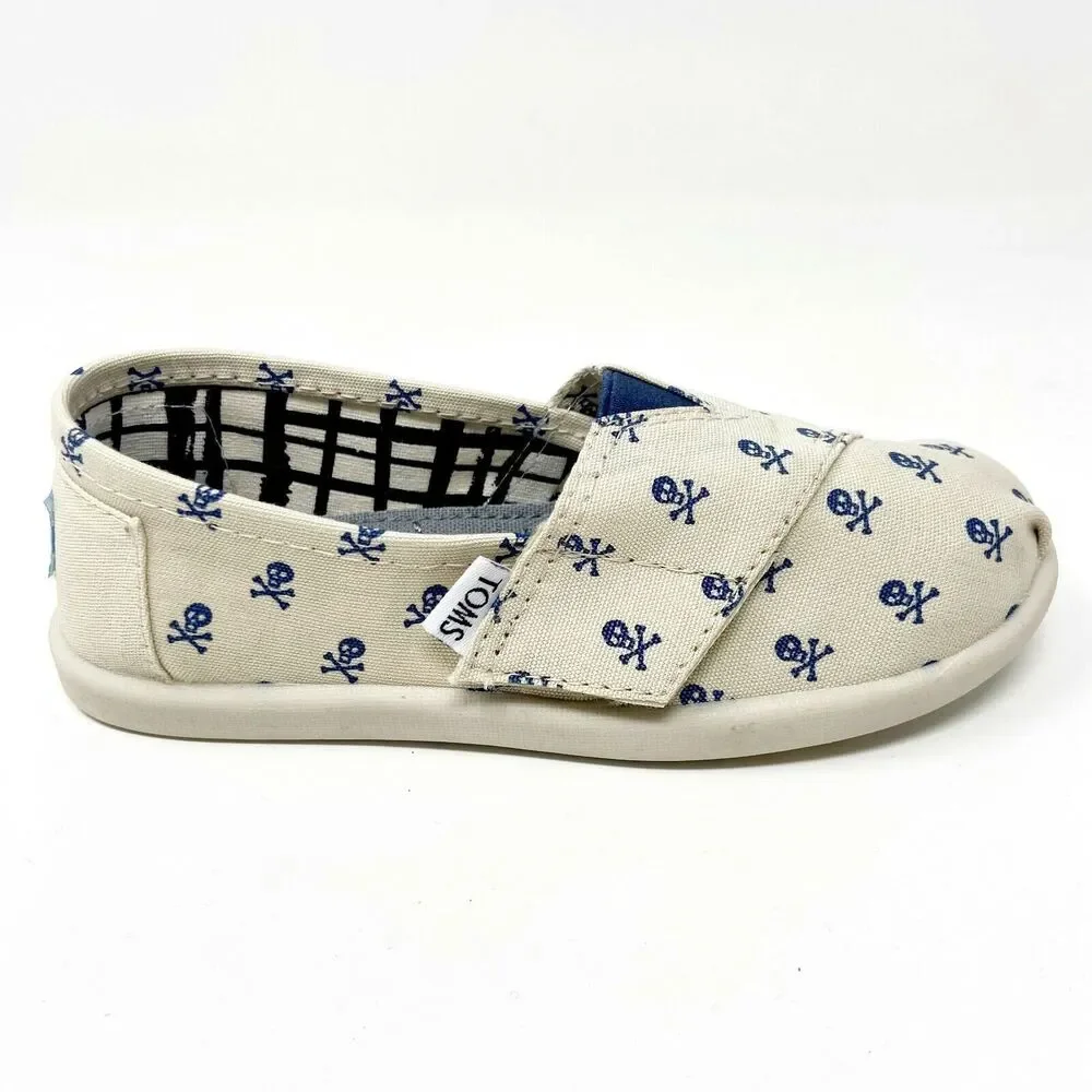 Toms Classics Natural Roque Tiny Toddler Slip On Casual Canvas Flat Shoes